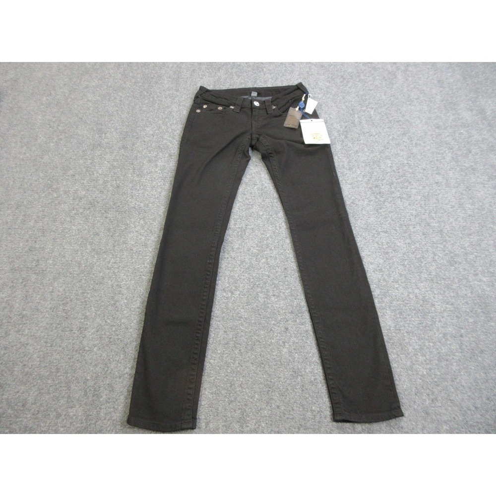 True Religion Jeans Womens 25 Black Skinny Crystal Logo Swarovski Stretch Denim